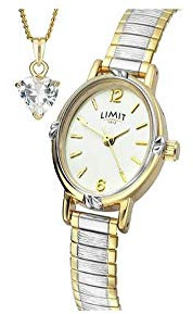Limit Special Mum White Dial 2 Tone Expander Watch with Clear Stone Heart Pendant 6757G