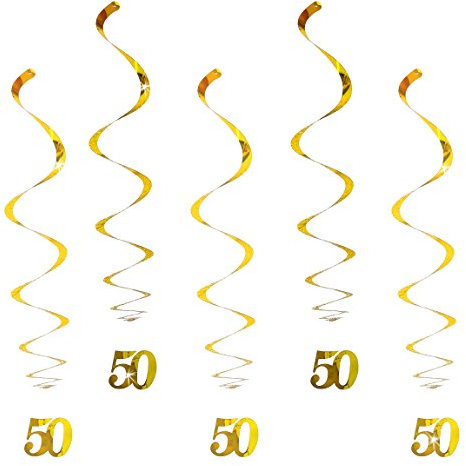 Oblique Unique® Hänge-Deko Geburtstag 50 Jahre Gold - mit Bänder und Ösen 5er Pack