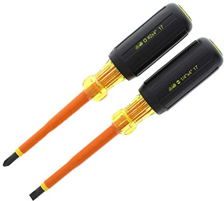 Ideal Electrical 35-9305 Insulated Screwdriver Set (2 Piece) Orange, 4 in. Shaft Screwdrivers with Cushion-Grip Handles. Electrician Tool Kits