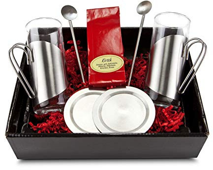 Römer Präsente Geschenkset Teegenuss: 7-teilig; 2 Teegläser, 2 Untersetzer und 2 Trinkhalmlöffel und 1 Kirschtee (50 g)