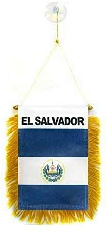 AZ FLAG Bandiera per Auto Salvador 15x10 cm Poliestere 100D Ventosa | Uso esterno bandiera per auto salvadoregna El Salvador finitura cucita resistente all’esterno
