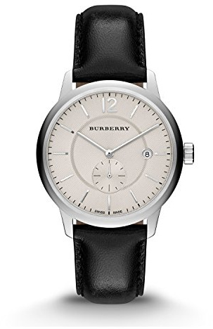 Burberry Classic Round Beige Dial Black Leather Mens Watch BU10000