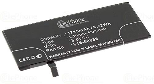 cellePhone Batteria Li-Polymer Compatibile con Apple iPhone 6s (sostituita 616-00036)