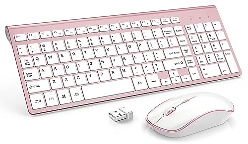 J JOYACCESS - Combo per tastiera e mouse wireless 2,4 G, USB, compatto e sottile, per PC, laptop, tablet, computer, Windows, oro rosa