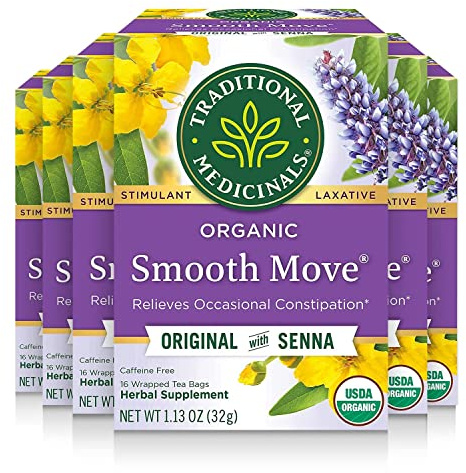 Traditional Medicinals Tea, Organic Smooth Move, Relieves Occasional Constipation, Senna, 96 Tea Bags (6 Pack)