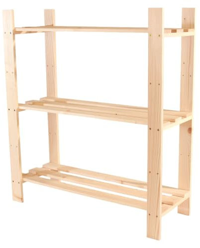Core Products Spacious 3-Shelf Utility Rack Standing Unit | Solid Pine Wood Construction & Slatted Shelf Panels | Paintable & Stainable, DIY Friendly | Compact Storage for Garage, Hallway, Bedroom
