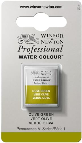 Winsor & Newton Aquarelle Professionnel - Peinture Aquarelle, Haute Luminosité, Résistante à la Lumière, Qualité Archive, Demi Godet, Couleur Vert Olive