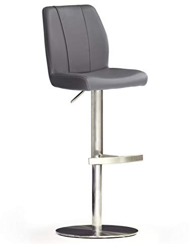 Robas Lund Barhocker Grau mit Lehne Barstuhl drehbar 360 Grad, Hocker höhenverstellbar, PU NA.OMI