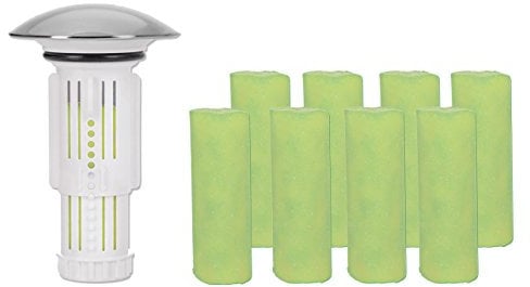 Abflussfee Waschbeckenstöpsel inkl. Verschlussstopfen und 9 Reinigungssteinen | Reinigungssteine für Abflüsse jeder Art, Abflussreiniger | inkl. Frische Duft [Apfel Aroma, grün]