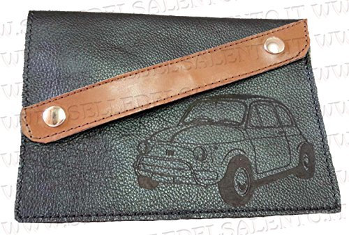 Portadocumenti portalibretto pelle auto realizzato per Fiat Cinquecento 500 vintage prima serie striscia obliqua