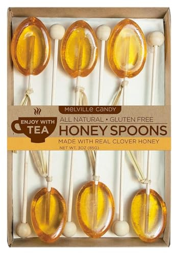 Melville Candy Honey Spoon Gift Set – Spoons & Lollipops on Wooden Ball Sticks – Gluten-Free, Made in USA Stirrers for Tea, Coffee, & Hot Beverages - Individually Wrapped (6-count, Clover Honey)