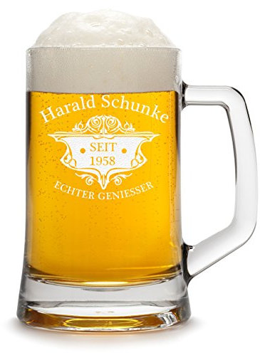 Bierkrug Bierkrug Personalisiert mit Gravur eines Namens und Jahreszahl - Bierseidel Geschenk zum Geburtstag - Motiv Wappen 0,5l