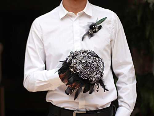 IFFO 8 Zoll benutzerdefinierte Brautstrauß, Gothic Stil schwarze Feder Brosche Blumenstrauß, schwarz und weiß Hochzeit Bouquet Juwel