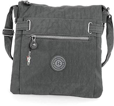 Bag Street Nylon Tasche Damenhandtasche Umhängetasche grau 26x9x27