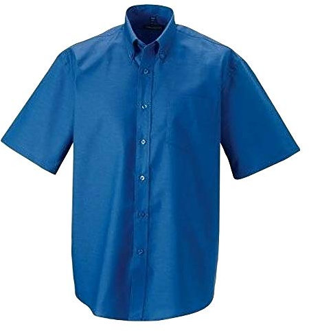 Russell Collection Men’s Short Sleeve Easy Care Oxford Shirt (Oxford Blue, 17.5 inch)