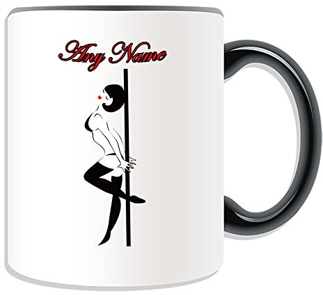 Personalisiertes Geschenk – Erotische Tänzerin Tasse (Dance Design Thema, Farbe Optionen) – alle Nachricht/Name auf Ihre einzigartige – Hot Sexy Pole, keramik, schwarz