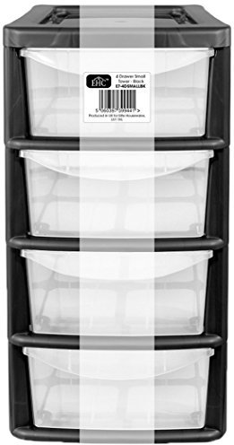 EHC Small 4 Drawer Tower Plastic Storage Unit, Black