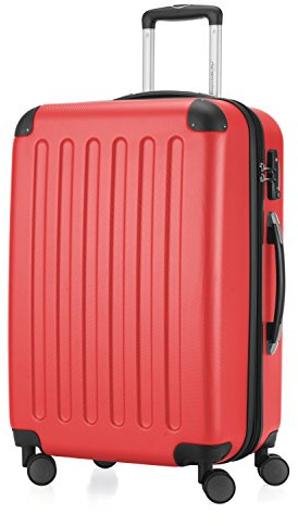Hauptstadtkoffer Spree - Koffer 65 cm + Digitaler Kofferanhänger, mittelgroßer Trolley erweiterbar + Luggage-Tag, Check-In Flug-Gepäck 158 cm Flugreisen Rollkoffer mittelgroß, 4 Rollen, TSA, Rot