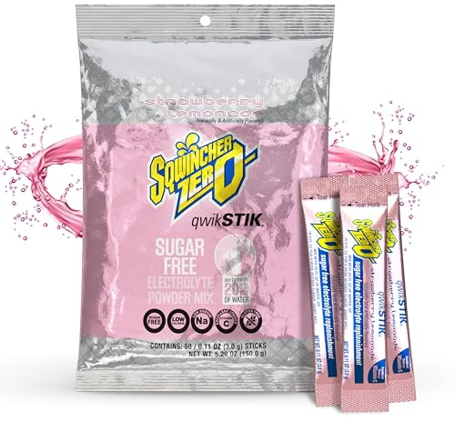 Sqwincher Zero Qwik Stik Sugar Free, Strawberry Lemonade.11 0z (Pack of 50) | Zero sugar electrolyte mix; fast-dissolving single-serve sticks; just add to 20oz water bottle for quick on-the-go hydration