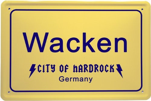 WOGEKA ART Retro Blechschild - Wacken City of Hardrock - witziger Spruch als Geschenk-Idee zum Geburtstag Weihnachten zur Dekoration 20x30 cm Vintage-Design aus Metall 921