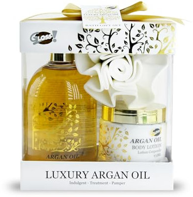 GLOSS! Cofanetto da Bagno - Olio di Argan - Set Bano 3 pezzi - Regalo Donna Compleanno - Set Cofanetti Regalo Donna Beauty