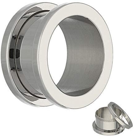 Treuheld® 10mm Flesh Tunnel Silber - Chirurgenstahl 316L / Edelstahl - Schraubverschluss mit Gewinde - Stahl Ohr Plug zum Schrauben