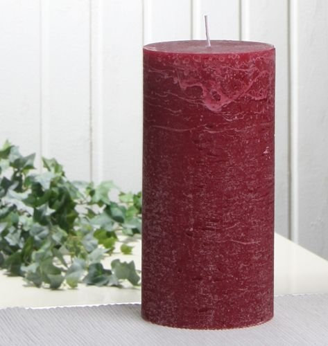 CandleCorner Rustik-Kerzen, 20 x 10 cm Ø, Rubinrot-Bordeaux, Unparfümiert, Kerze