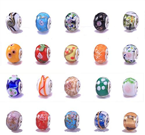 20 Gemischte Murano Lampwork Glasperlen - Passend für Armbänder im Charm-Stil (Kerngröße 5 mm)
