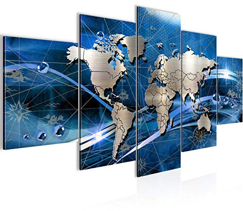Runa Art - Bilder Weltkarte 200 x 100 cm 5 Teilig XXL Wanddekoration Design Blau 106851a