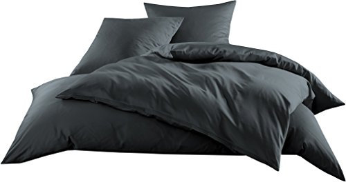 Mako-Satin Baumwollsatin Bettwäsche Uni einfarbig zum Kombinieren (Bettbezug 240 cm x 220 cm, Anthrazit)