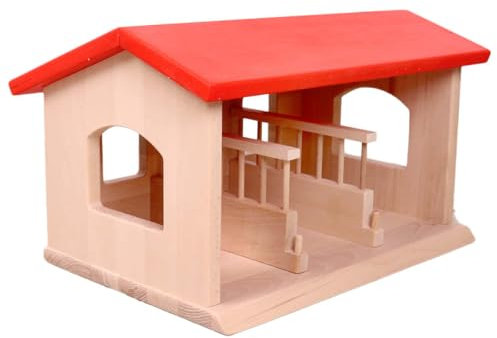 Holzspielzeug Peitz Spielzeug Pferdestall aus Holz | Bauernhof mit 3 Boxen & Futtertrögen | Passend für Schleich Pferde
