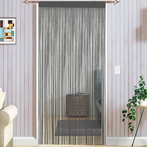 Taiyuhomes String Door Curtains Fly Screen Curtain For Window Decorations Living Room Doorways Crystal Plain Tassel (Grey, 90x200cm)