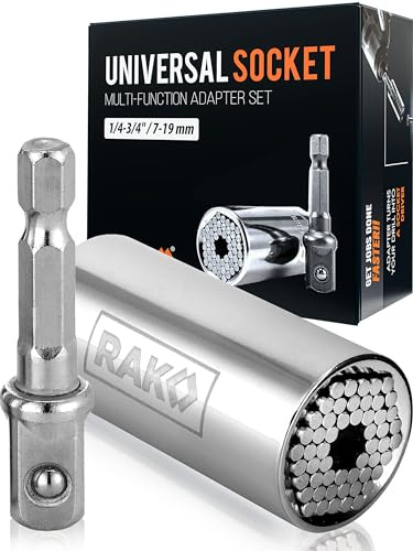 RAK Super Universal Socket Tool, 7-19mm Universal Socket Wrench Set, Gator Grip with Power Drill Adapter Set, Valentine's Day Gift, Ideal Cool Gadgets Stuff for Birthday Gifts for Men Dad Husband
