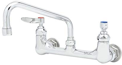 T&S Brass B-2414 Double Pantry Faucet, Wall Mount, 8 Centers, 8 Swing Nozzle, Eternas with Lever Handles