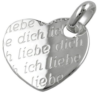 Kettenanhänger Anhänger Herz mit Schriftzug Ich liebe dich Oberfläche leicht gewölbt aus Silber Abmessung 20 x 22 mm inkl. kleiner Schmuckbox