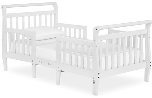 Dream On Me Emma 3-in-1 Convertible Wooden Toddler Bed in White, Baby Safety Alliance Certified, Low-to-Floor Design, Solid Pinewood with Safety Rails