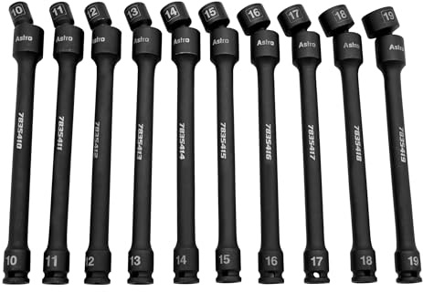 Astro Tools 78354 10-Piece 3/8 Drive 6 Point Pinless Universal Torque-Saver Impact Extension Socket Set - Metric
