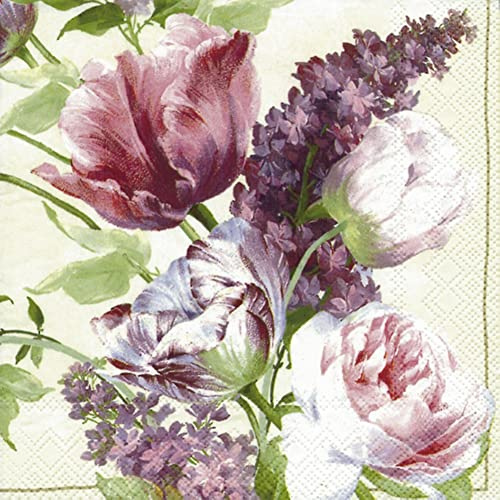 Ideal Home Range 20 Count Paper Luncheon Napkins, Elizabethan Garden Cream