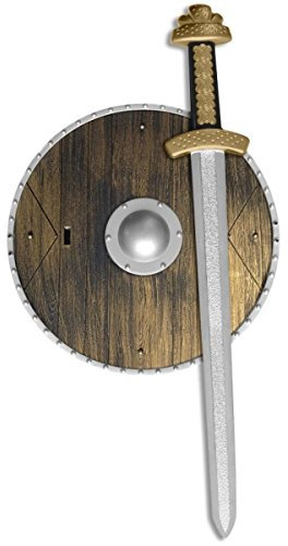 Smiffys Weapons Set, Brown with Sword & Wood Effect Shield, 39cm/15in, Boys Fancy Dress, Child Dress Up Accessories