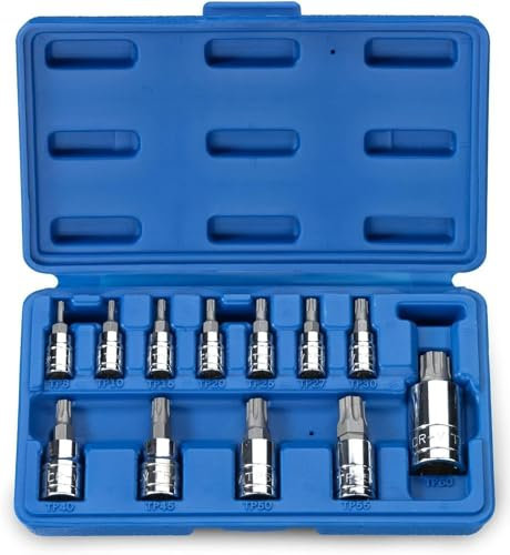 Neiko 10086A Standard Torx Plus Bit Steckschlüsselsatz | 12-teilig | TP8 - TP60 | 6 Punkt Stern | Cr-V und S2 Stahl | Schlagfester ABS Blasformkoffer transparent