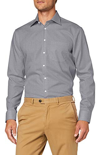 Seidensticker Regular Bügelfrei Kent Langarm, Camisa para Hombre, Negro (Anthra), 44