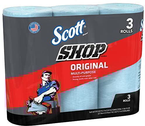 SCOTT SHOP ORIGINAL Heavy Duty Blue Towels - 3 Rolls x 55 Sheets (165 Total)