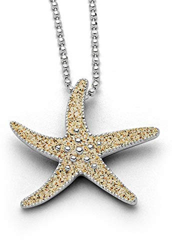 DUR Anhänger und Ohrstecker Seestern mit Kugelkette Silber | Echter Strand-Sand und 925 Sterling Silber | Kette aus 925 Sterling Silber | P2826 | O4920 | K2255.50