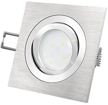 SSC-LUXon LED-Einbaustrahler Ultra flach (30mm) QF-2 eckig Alu gebürstet schwenkbar mit 4W LED Modul warmweiß 2700K 230V ohne Trafo | Oberfläche Aluminium fein gebürstet | glanzpolierter Innenring