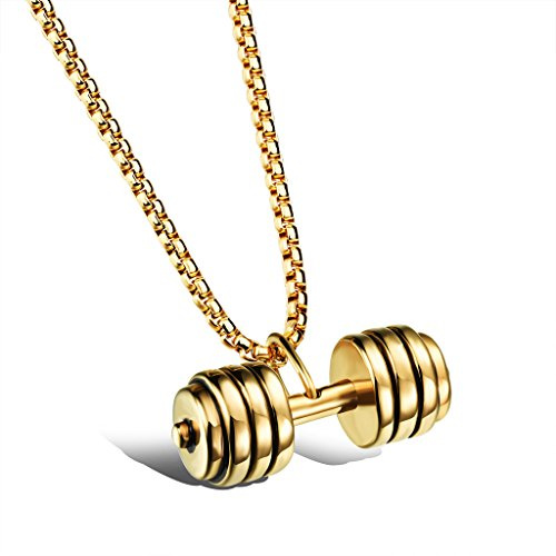 bigsoho Edelstahl Herren Halskette Sport Hantel Anhänger 60cm Kette Modeschmuck