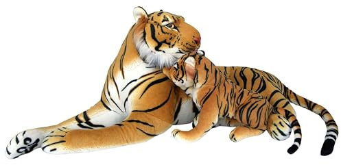 Plüschtier Tiger mit Baby - liegend - braun - 85 cm