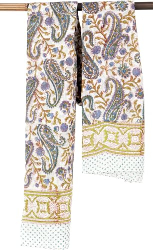 GURU SHOP Paréo léger en coton imprimé à la main pour homme/femme - Blanc - Taille unique - Multicolore - One Size