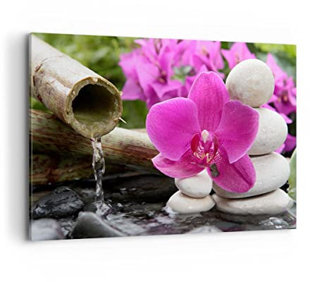 Wandbilder Dekoration Wohnzimmer Orchidee Bambus Dekoration Spa Bilder auf Leinwand 120x80cm Leinwandbild Schlafzimmer Deko Wand Kunstdruck Art Groß XXL Wanddeko Bild Wall Decor Canvas AA120x80-2666