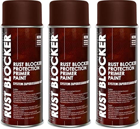 Deco Color 3er Sparpack 400 ml Rust Blocker 4in1 Metallschutzlack Rost Stop Lack BRAUN matt RAL 8017, 4in1 -Haftvermittler - Aktiver Rostschutz - schnelltrocknender Lack - effektiver Schutz