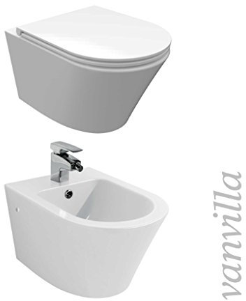 vanvilla Design Wand Hänge WC Luanda Spülrandlos und Hänge Bidet Set Toilette mit Soft-Close WC-Sitz Wand WC